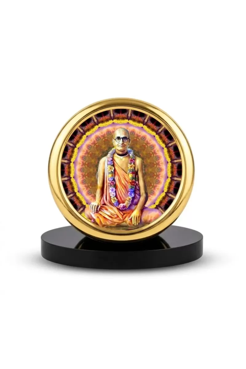 Car Desk/Table Top Srila Bhaktisiddhanta Saraswati Metal Golden Photo Stand  2x2 Inches, Compact & Stylish Spiritual Display For Car, Home & Office (Pack Of 1) (F18450)