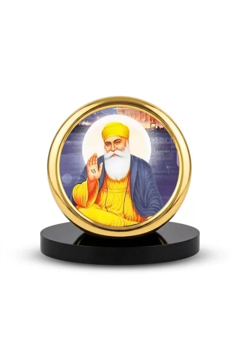 Car Desk/Table Top Gurunanak Metal Golden Photo Stand  2x2 Inches, Compact & Stylish Spiritual Display For Car, Home & Office (Pack Of 1) (F18451)
