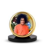 Car Desk/Table Top Shirdi Sai Baba Metal Golden Photo Stand  2x2 Inches, Compact & Stylish Spiritual Display For Car, Home & Office (Pack Of 1) (F18452)