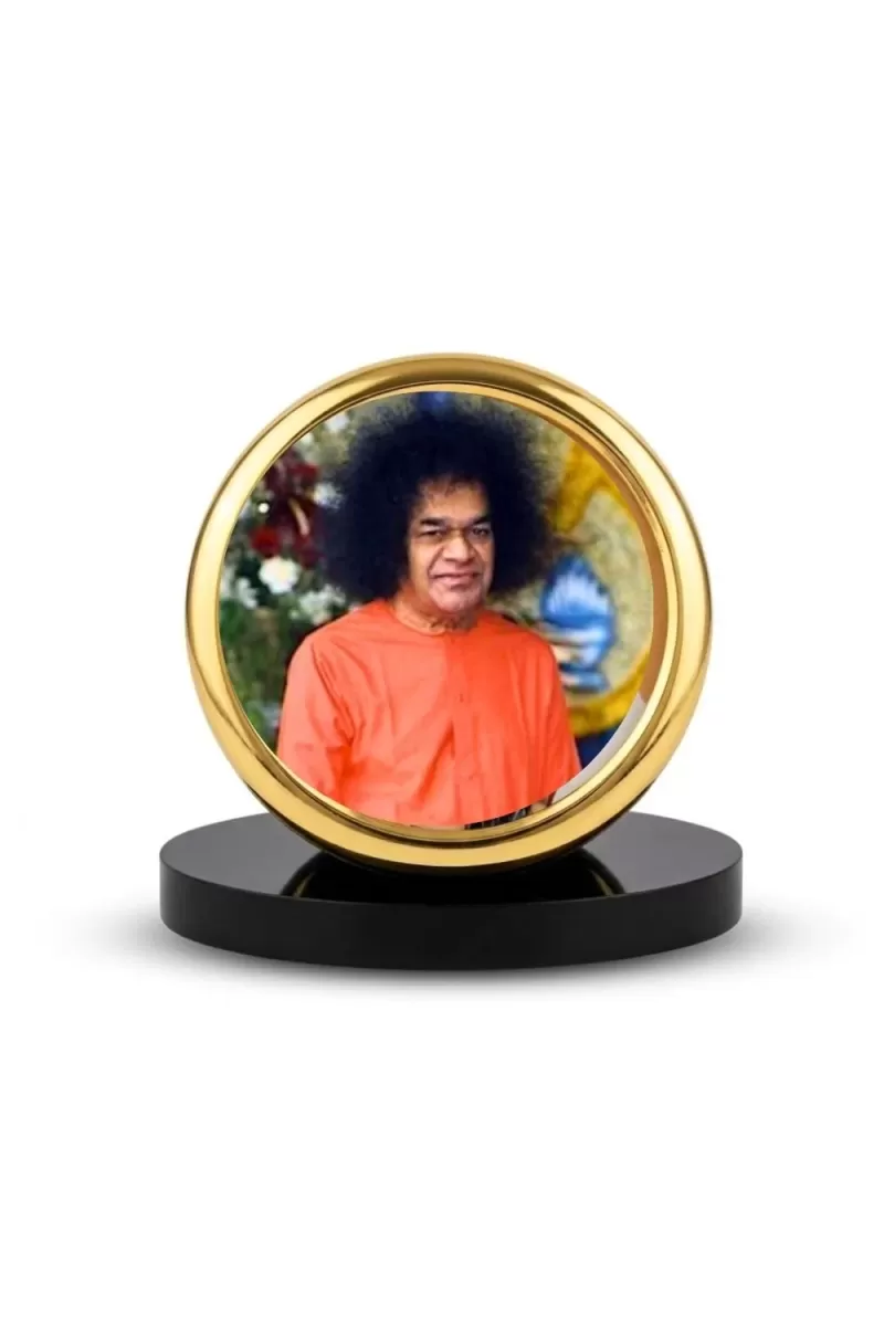Car Desk/Table Top Shirdi Sai Baba Metal Golden Photo Stand  2x2 Inches, Compact & Stylish Spiritual Display For Car, Home & Office (Pack Of 1) (F18452)