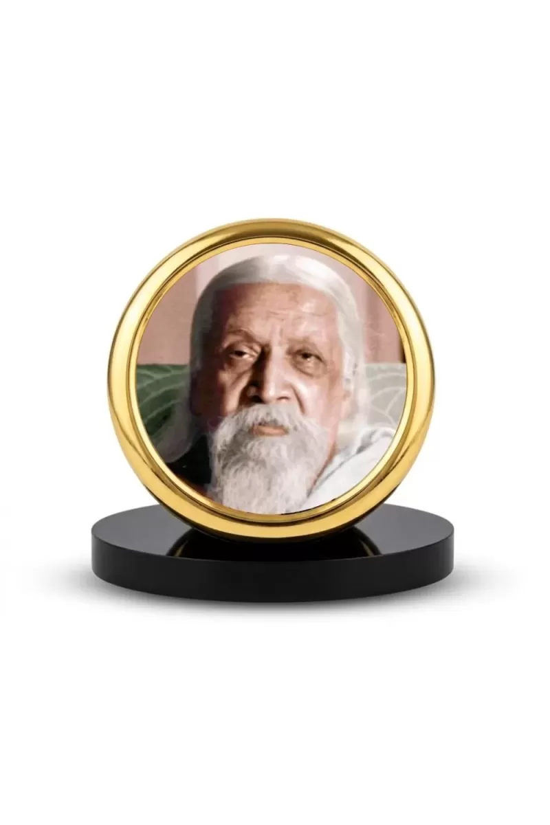 Car Desk/Table Top  Sri Aurobindo Metal Golden Photo Stand  2x2 Inches, Compact & Stylish Spiritual Display For Car, Home & Office (Pack Of 1) (F18453)