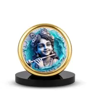 Car Desk/Table Top Lord Krishna Metal Golden Photo Stand  2x2 Inches, Compact & Stylish Spiritual Display For Car, Home & Office (Pack Of 1) (F18454)