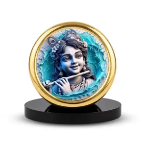 Car Desk/Table Top Lord Krishna Metal Golden Photo Stand  2x2 Inches, Compact & Stylish Spiritual Display For Car, Home & Office (Pack Of 1) (F18454)