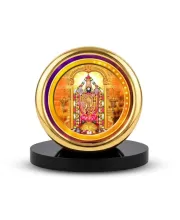 Car Desk/Table Top Lord Venkateshwara Metal Golden Photo Stand  2x2 Inches, Compact & Stylish Spiritual Display For Car, Home & Office (Pack Of 1) (F18437)