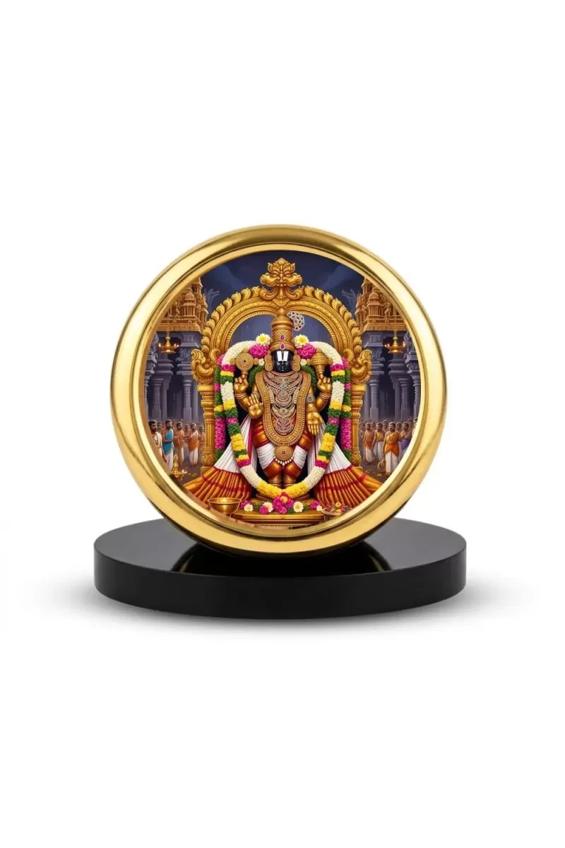 Car Desk/Table Top Lord Venkateswara Metal Golden Photo Stand  2x2 Inches, Compact & Stylish Spiritual Display For Car, Home & Office (Pack Of 1) (F18455)