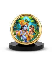 Car Desk/Table Top Radha Krishna Metal Golden Photo Stand  2x2 Inches, Compact & Stylish Spiritual Display For Car, Home & Office (Pack Of 1) (F18438)