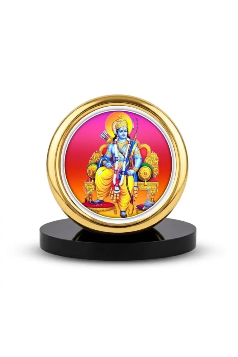 Car Desk/Table Top Lord Rama Metal Golden Photo Stand  2x2 Inches, Compact & Stylish Spiritual Display For Car, Home & Office (Pack Of 1) (F18439)