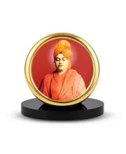 Car Desk/Table Top Swami Vivekananda Metal Golden Photo Stand  2x2 Inches, Compact & Stylish Spiritual Display For Car, Home & Office (Pack Of 1) (F18440)