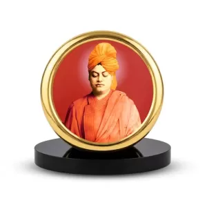 Car Desk/Table Top Swami Vivekananda Metal Golden Photo Stand 2x2 Inches, Compact & Stylish Spiritual Display For Car, Home & Office (Pack Of 1) (F18440) Car Desk/Table Top Swami Vivekananda Metal Golden Photo Stand 2x2 Inches, Compact & Stylish Spiritual Display For Car, Home & Office (Pack Of 1) (F18440)