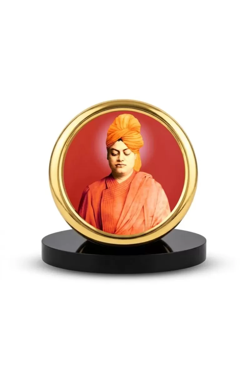 Car Desk/Table Top Swami Vivekananda Metal Golden Photo Stand  2x2 Inches, Compact & Stylish Spiritual Display For Car, Home & Office (Pack Of 1) (F18440)