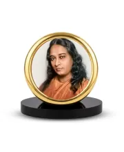 Car Desk/Table Top Pramahamsa Yogananda Metal Golden Photo Stand  2x2 Inches, Compact & Stylish Spiritual Display For Car, Home & Office (Pack Of 1) (F18444)
