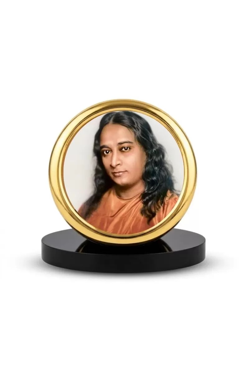 Car Desk/Table Top Pramahamsa Yogananda Metal Golden Photo Stand  2x2 Inches, Compact & Stylish Spiritual Display For Car, Home & Office (Pack Of 1) (F18444)