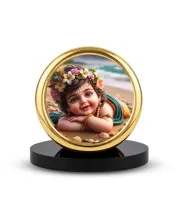 Car Desk/Table Top Little Krishna Metal Golden Photo Stand  2x2 Inches, Compact & Stylish Spiritual Display For Car, Home & Office (Pack Of 1) (F18456)