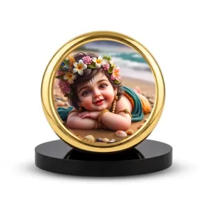 Car Desk/Table Top Little Krishna Metal Golden Photo Stand 2x2 Inches, Compact & Stylish Spiritual Display For Car, Home & Office (Pack Of 1) (F18456) Car Desk/Table Top Little Krishna Metal Golden Photo Stand 2x2 Inches, Compact & Stylish Spiritual Display For Car, Home & Office (Pack Of 1) (F18456)