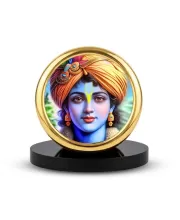 Car Desk/Table Top Lord Krishna Metal Golden Photo Stand  2x2 Inches, Compact & Stylish Spiritual Display For Car, Home & Office (Pack Of 1) (F18458)
