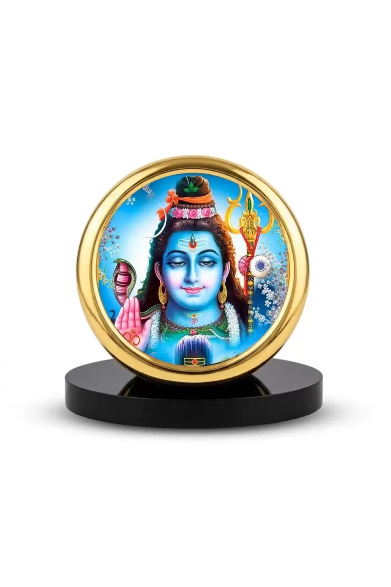 Car Desk/Table Top Lord Shiva Metal Golden Photo Stand  2x2 Inches, Compact & Stylish Spiritual Display For Car, Home & Office (Pack Of 1) (F18459)