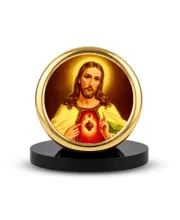 Car Desk/Table Top Lord Jesus Metal Golden Photo Stand  2x2 Inches, Compact & Stylish Spiritual Display For Car, Home & Office (Pack Of 1) (F18460)