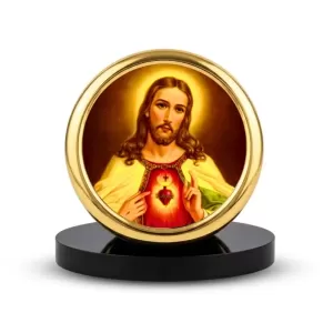 Car Desk/Table Top Lord Jesus Metal Golden Photo Stand  2x2 Inches, Compact & Stylish Spiritual Display For Car, Home & Office (Pack Of 1) (F18460)