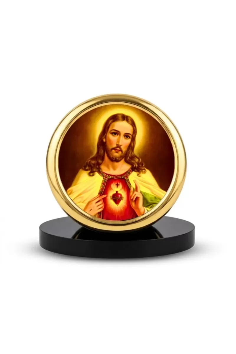 Car Desk/Table Top Lord Jesus Metal Golden Photo Stand  2x2 Inches, Compact & Stylish Spiritual Display For Car, Home & Office (Pack Of 1) (F18460)