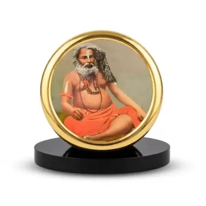 Car Desk/Table Top Bijoy Krishna Goswami Metal Golden Photo Stand  2x2 Inches, Compact & Stylish Spiritual Display For Car, Home & Office (Pack Of 1) (F18462)