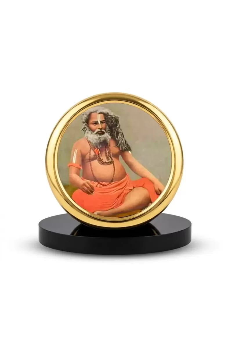 Car Desk/Table Top Bijoy Krishna Goswami Metal Golden Photo Stand  2x2 Inches, Compact & Stylish Spiritual Display For Car, Home & Office (Pack Of 1) (F18462)