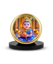 Car Desk/Table Top Little Krishna Metal Golden Photo Stand  2x2 Inches, Compact & Stylish Spiritual Display For Car, Home & Office (Pack Of 1) (F18463)