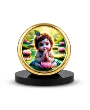 Car Desk/Table Top Little Krishna Metal Golden Photo Stand  2x2 Inches, Compact & Stylish Spiritual Display For Car, Home & Office (Pack Of 1) (F18464)
