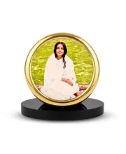 Car Desk/Table Top Anandamayi Metal Golden Photo Stand  2x2 Inches, Compact & Stylish Spiritual Display For Car, Home & Office (Pack Of 1) (F18465)