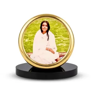 Car Desk/Table Top Anandamayi Metal Golden Photo Stand  2x2 Inches, Compact & Stylish Spiritual Display For Car, Home & Office (Pack Of 1) (F18465)