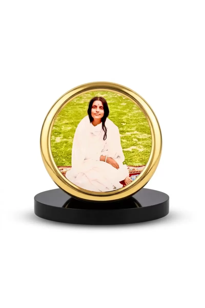 Car Desk/Table Top Anandamayi Metal Golden Photo Stand  2x2 Inches, Compact & Stylish Spiritual Display For Car, Home & Office (Pack Of 1) (F18465)