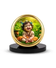 Car Desk/Table Top Little Krishna Metal Golden Photo Stand  2x2 Inches, Compact & Stylish Spiritual Display For Car, Home & Office (Pack Of 1) (F18466)