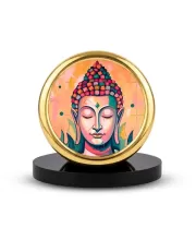 Car Desk/Table Top Serene Buddha Metal Golden Photo Stand  2x2 Inches, Compact & Stylish Spiritual Display For Car, Home & Office (Pack Of 1) (F18467)