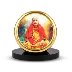 Car Desk/Table Top Srila Prabhupada Metal Golden Photo Stand  2x2 Inches, Compact & Stylish Spiritual Display For Car, Home & Office (Pack Of 1) (F18468)