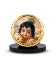 Car Desk/Table Top Little Krishna Metal Golden Photo Stand  2x2 Inches, Compact & Stylish Spiritual Display For Car, Home & Office (Pack Of 1) (F18469)