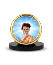 Car Desk/Table Top Sri Sri SitaRamdas OmkarNath Metal Golden Photo Stand  2x2 Inches, Compact & Stylish Spiritual Display For Car, Home & Office (Pack Of 1) (F18471)