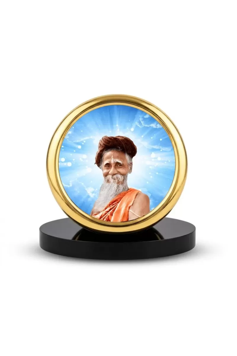 Car Desk/Table Top Sri Sri SitaRamdas OmkarNath Metal Golden Photo Stand  2x2 Inches, Compact & Stylish Spiritual Display For Car, Home & Office (Pack Of 1) (F18471)