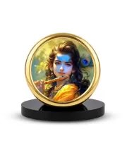 Car Desk/Table Top Lord Krishna Metal Golden Photo Stand  2x2 Inches, Compact & Stylish Spiritual Display For Car, Home & Office (Pack Of 1) (F18473)