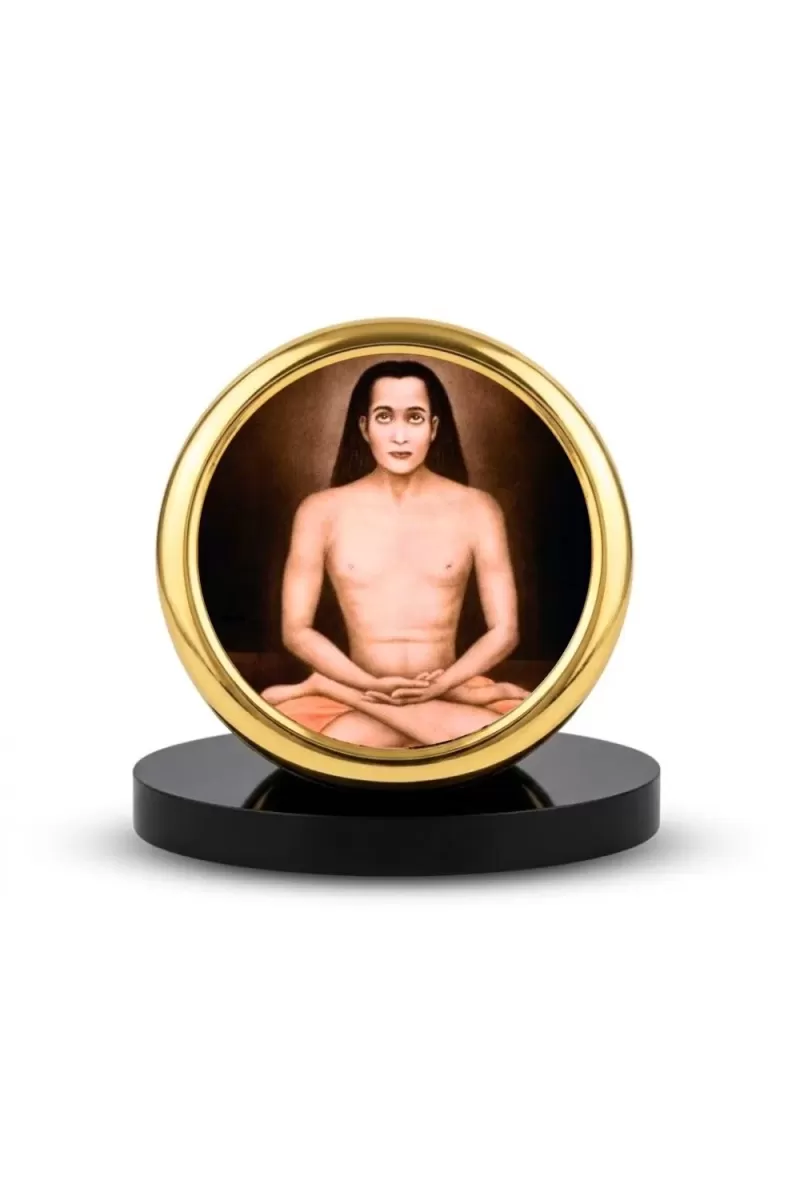 Car Desk/Table Top Mahavatar Babaji Metal Golden Photo Stand  2x2 Inches, Compact & Stylish Spiritual Display For Car, Home & Office (Pack Of 1) (F18474)