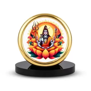 Car Desk/Table Top Lord Shiva Metal Golden Photo Stand  2x2 Inches, Compact & Stylish Spiritual Display For Car, Home & Office (Pack Of 1) (F18475)