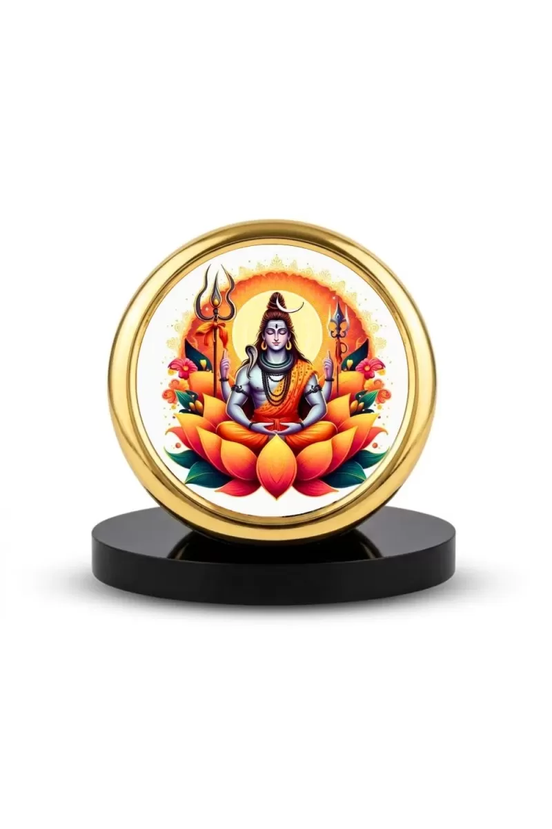 Car Desk/Table Top Lord Shiva Metal Golden Photo Stand  2x2 Inches, Compact & Stylish Spiritual Display For Car, Home & Office (Pack Of 1) (F18475)