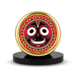 Car Desk/Table Top Lord Jagannath Metal Golden Photo Stand  2x2 Inches, Compact & Stylish Spiritual Display For Car, Home & Office (Pack Of 1) (F18476)