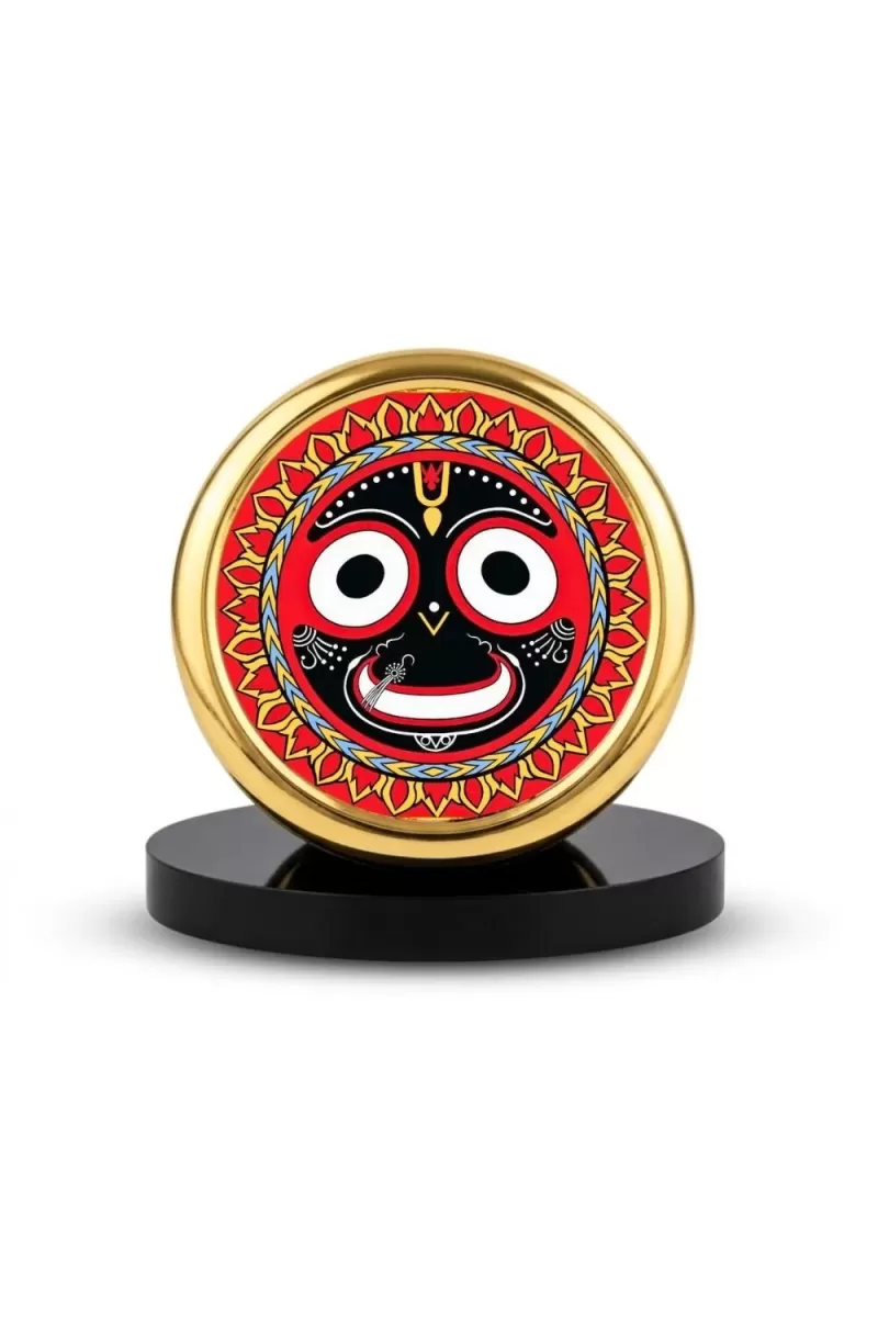 Car Desk/Table Top Lord Jagannath Metal Golden Photo Stand  2x2 Inches, Compact & Stylish Spiritual Display For Car, Home & Office (Pack Of 1) (F18476)