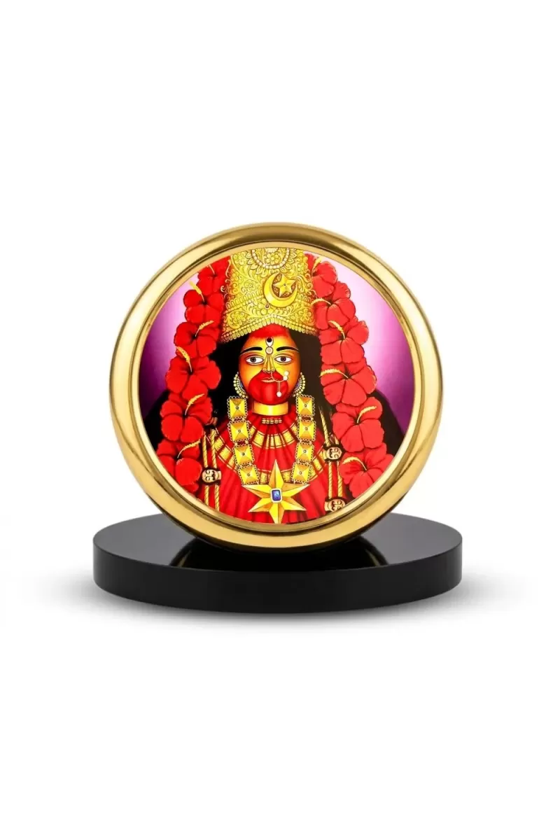 Car Desk/Table Top Maa Kali Metal Golden Photo Stand  2x2 Inches, Compact & Stylish Spiritual Display For Car, Home & Office (Pack Of 1) (F18478)