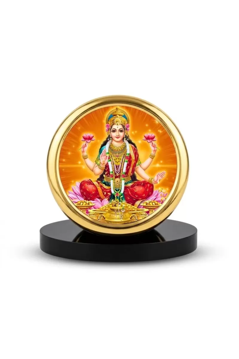 Car Desk/Table Top Goddess Lakshmi Metal Golden Photo Stand  2x2 Inches, Compact & Stylish Spiritual Display For Car, Home & Office (Pack Of 1) (F18479)