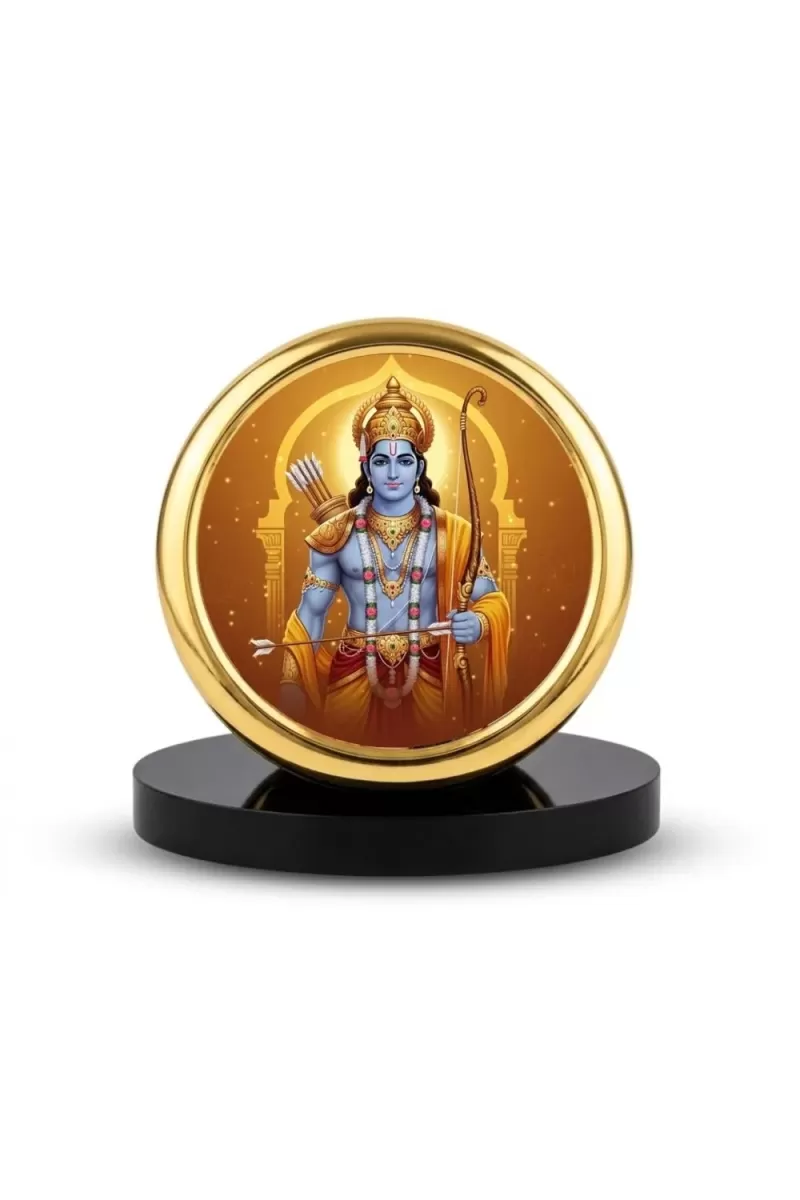 Car Desk/Table Top Lord Rama Metal Golden Photo Stand  2x2 Inches, Compact & Stylish Spiritual Display For Car, Home & Office (Pack Of 1) (F18481)