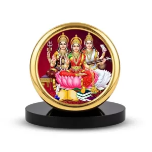 Car Desk/Table Top Lakshmi Saraswathi Parvathi Metal Golden Photo Stand 2x2 Inches, Compact & Stylish Spiritual Display For Car, Home & Office (Pack Of 1) (F18482) Car Desk/Table Top Lakshmi Saraswathi Parvathi Metal Golden Photo Stand 2x2 Inches, Compact & Stylish Spiritual Display For Car, Home & Office (Pack Of 1) (F18482)