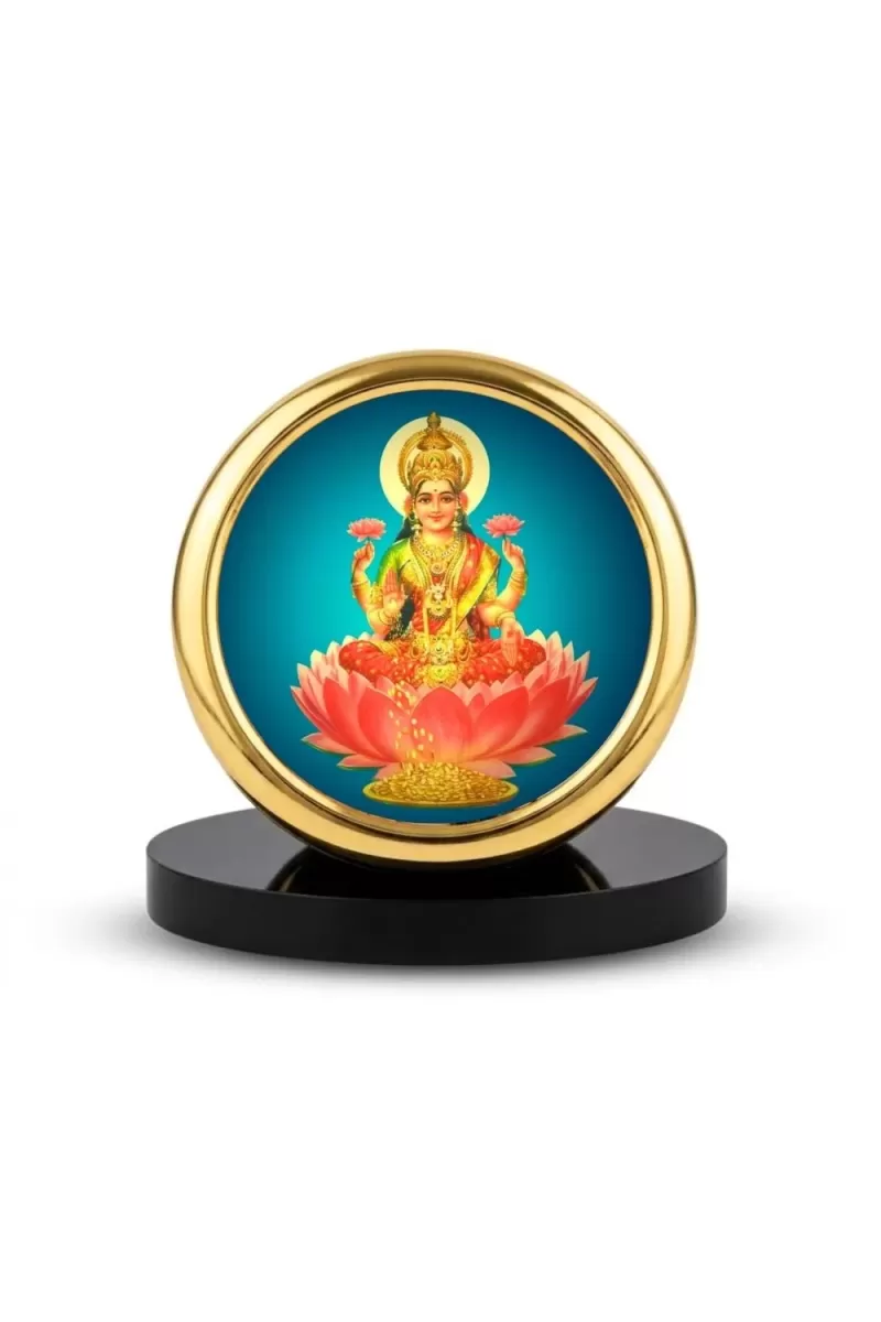 Car Desk/Table Top Goddess Lakshmi Metal Golden Photo Stand  2x2 Inches, Compact & Stylish Spiritual Display For Car, Home & Office (Pack Of 1) (F18486)