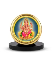 Car Desk/Table Top Lord Ganesha Metal Golden Photo Stand  2x2 Inches, Compact & Stylish Spiritual Display For Car, Home & Office (Pack Of 1) (F18487)