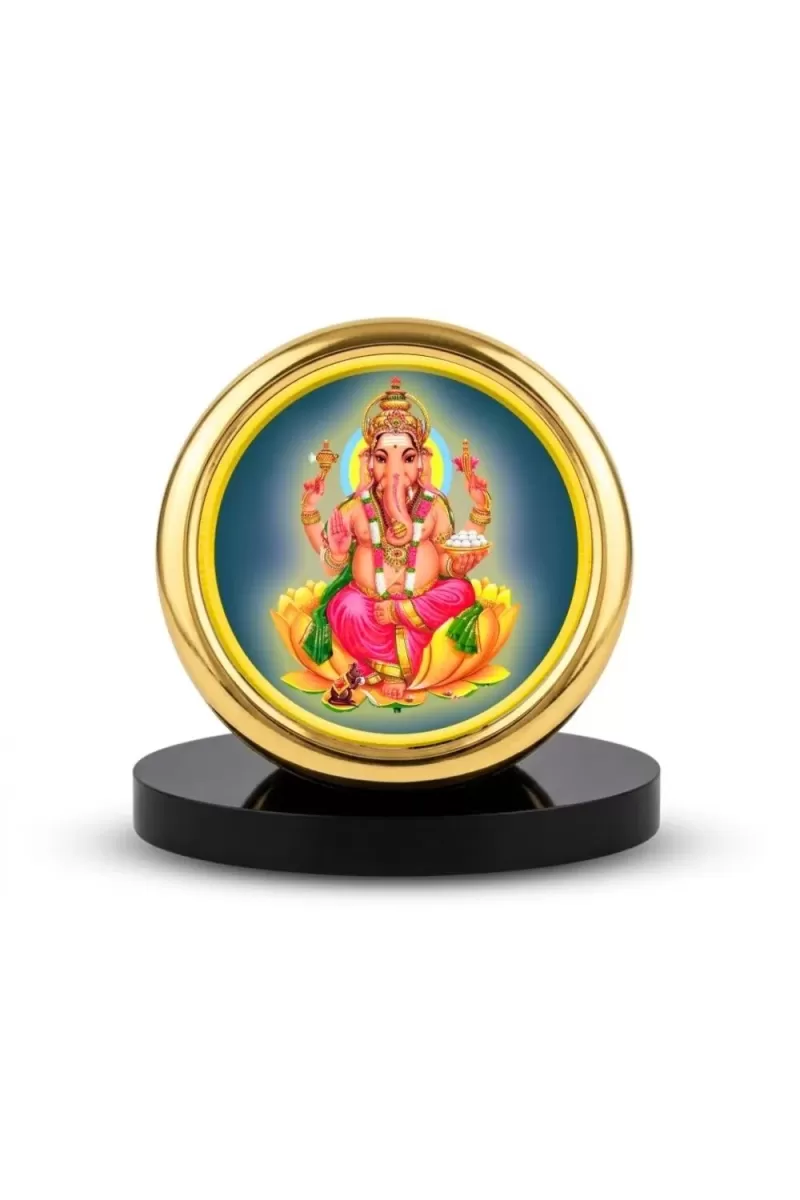 Car Desk/Table Top Lord Ganesha Metal Golden Photo Stand  2x2 Inches, Compact & Stylish Spiritual Display For Car, Home & Office (Pack Of 1) (F18487)