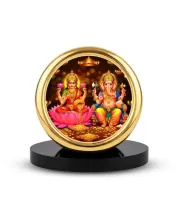 Car Desk/Table Top Lord Ganesha And Lakshmi Metal Golden Photo Stand  2x2 Inches, Compact & Stylish Spiritual Display For Car, Home & Office (Pack Of 1) (F18488)